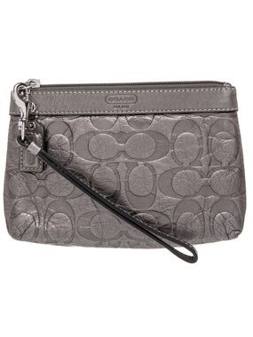 Coach Metallic Gray Signature Wristlet Clutch